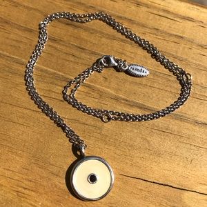 Pandora White Enamel & Black CZ Disk Necklace